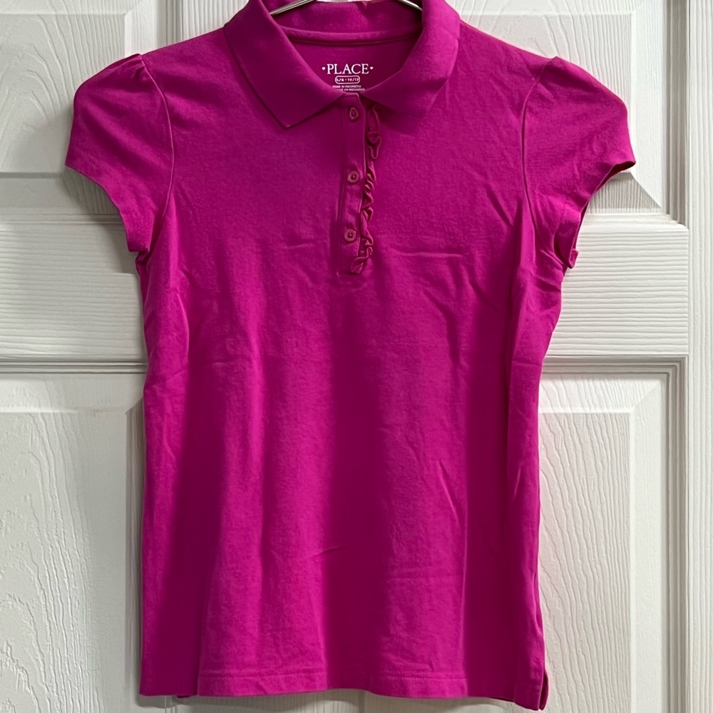 THE CHILDRENS PLACE GIRLS SIZE Large 10-12 Hot Pink Polo Shirt - VGUC